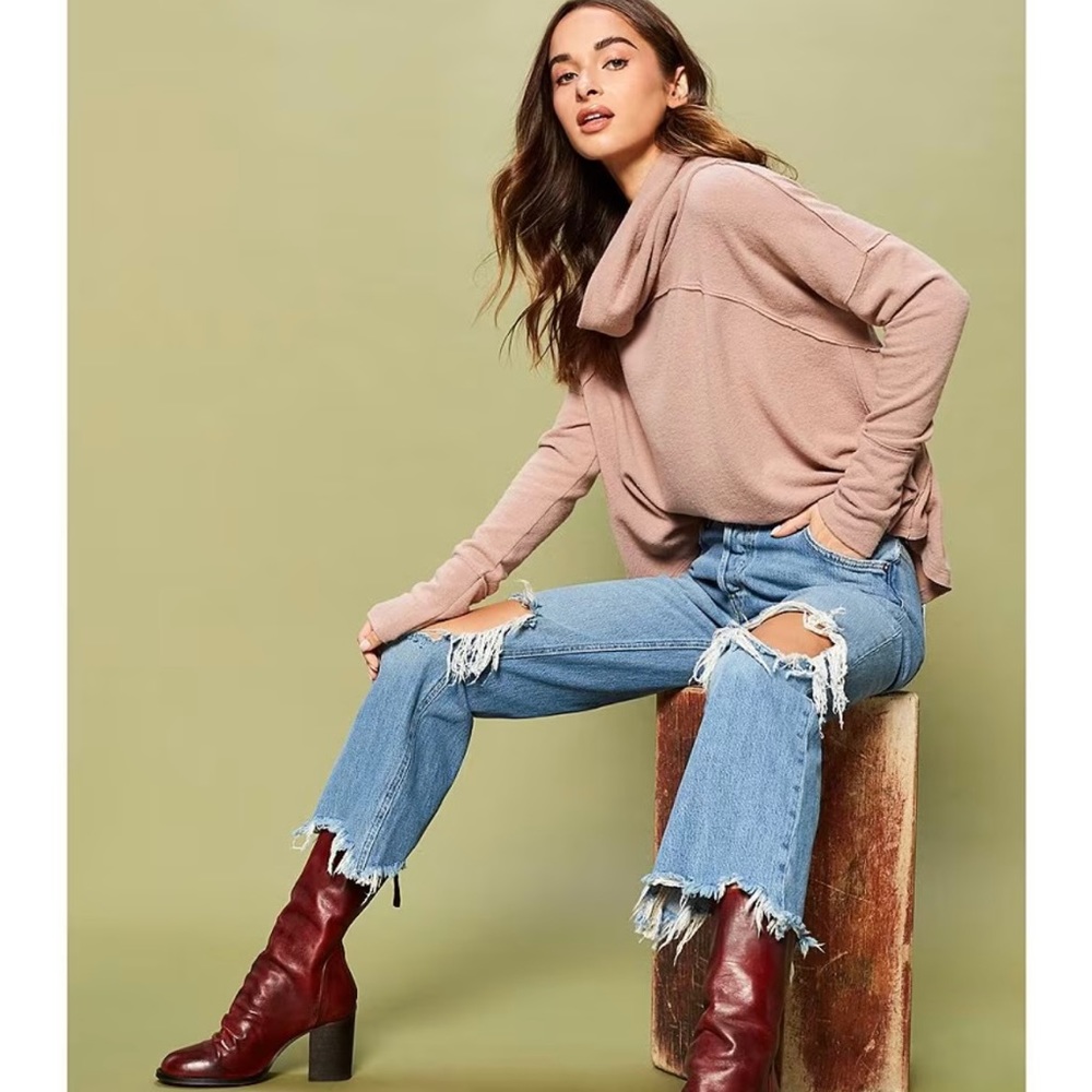 Free People Maggie Mid Rise Distressed Denim Jeans